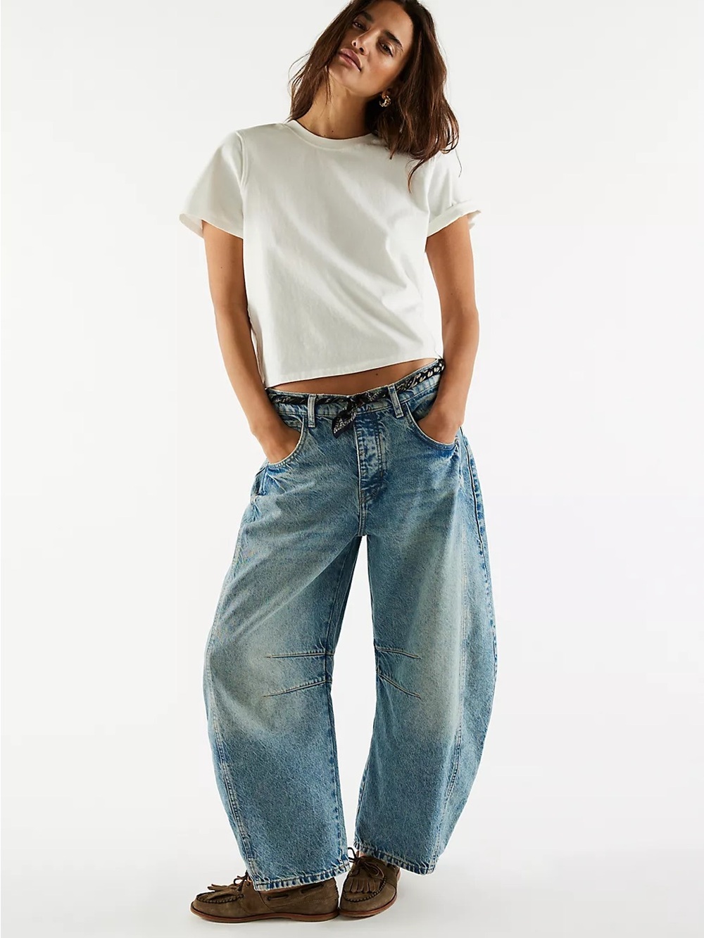 New - Free People - Good Luck Mid-rise Barrell Jeans